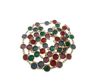 Vintage 34" Glass Bezel Set Necklace (A4675)
