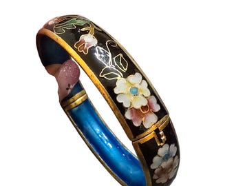 Vintage Heavy Cloisonne Hinged Bangle Bracelet (A8706)