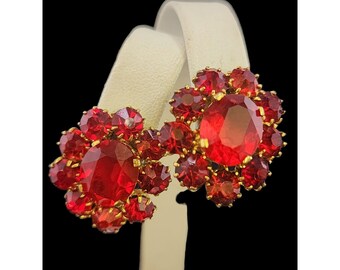 Vintage Signed Czechoslovakia Glass Screw Back Clip Earrings (A3963)