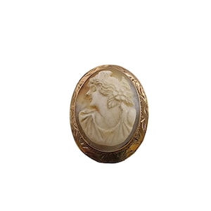 Vintage Beautiful Bezel Frame 14kt Carved Shell Cameo Brooch (A5309)