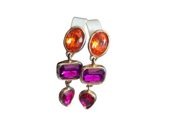 Vintage 80s Lucite Moghul Dangle Clip Earrings (A4233)