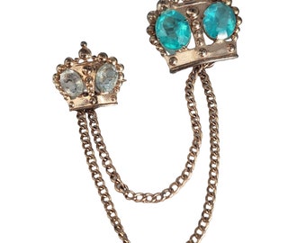 Signed Sterling Crown Chatelaine Style Brooch (A596)