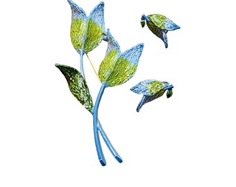 Signed Art (Arthur Pepper) Enameled Flower Brooch Set (A2520)