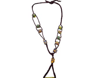 Vintage Double Cord African Clay Slave Beaded Necklace (A9054)