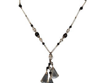 Vintage Signed Czechoslovakia Glass Dangle Necklace (A3936)