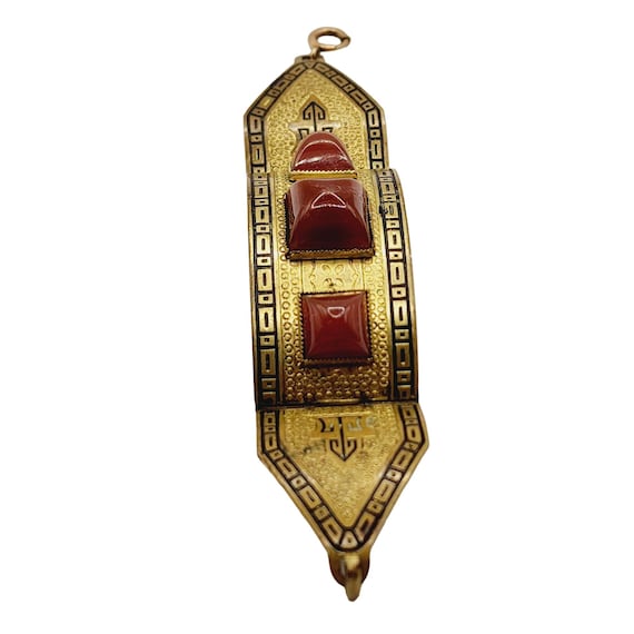 Antique Art Deco Brass Enamel & Carnelian Glass B… - image 3