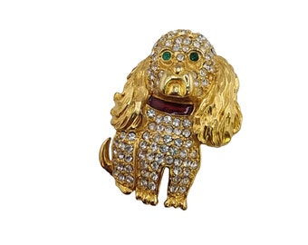 Vintage KJL Signed Rhinestone Dog Brooch (A4682)