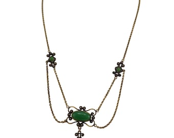 Antique Chrysoprase and Brass Lavalier Necklace (A5688)