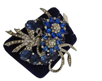 Antique Spectacular Elaborate Cast Rhinestone Flower Brooch (A8894)