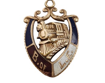 Antique Late 1800s Brotherhood Locomotive Fireman & Engineers Enamel 12kt Charm