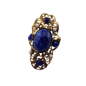 Vintage Glass & Brass Filigree Adjustable Ring (A3258)