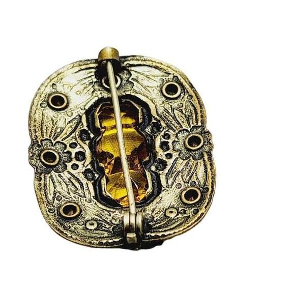 Vintage Dainty Czech Glass Brass Brooch (A981) - image 3