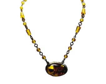 Vintage Early Foil Glass Necklace (A1745)
