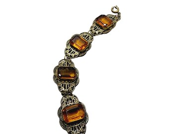 Vintage Czech Glass & Brass Bracelet (A1635)