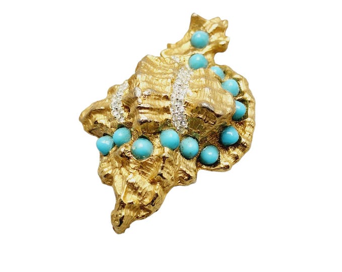 Featured listing image: Vintage 60s KJL Unsigned Verified Jeweled Conch Shell Brooch (A1501)