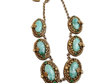 Vintage Marbleized Acrylic Heavy Detailed Necklace (A1977)