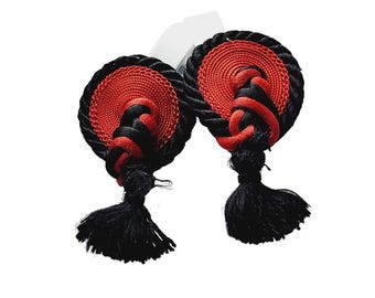 Vintage 80s Fabric Tassel Earrings (A1748)