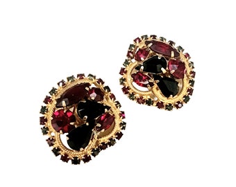 Beautiful Vintage Red and Black Alice Caviness Clip Earrings (A3765)