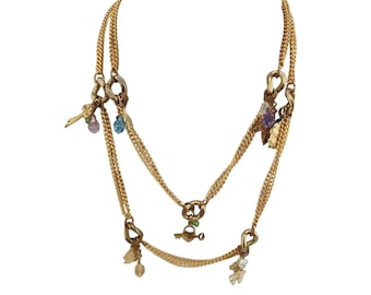 Vintage Crystal & Charm Dangling Necklace (A3574)