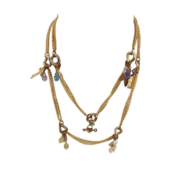 Vintage Crystal & Charm Dangling Necklace (A3574) - image 1