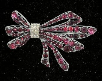 Stunning Signed Czechoslovakia Rhinestone Bow Brooch (A9268)
