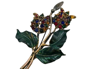 Older Enamel And Rhinestone Floral Brooch (A7123)