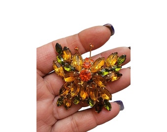 Vintage Huge Well Made Tricolor Rhinestone Butterfly Brooch (A2693)