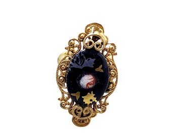 Vintage NOS Adjustable Floral Porcelain Ring (A3077)