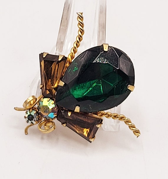 Glass Vintage Bug Fly Rhinestone Brooch Pin