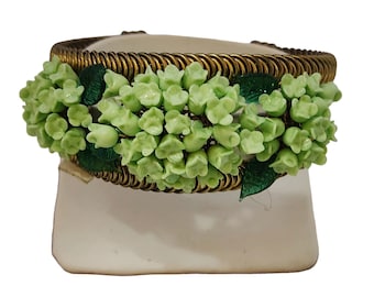 Vintage All Glass Flower & Brass Cuff Bracelet (A3624)