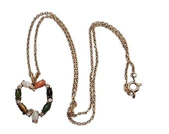 Vintage Semi-Precious Heart Pendant Necklace (A6321)