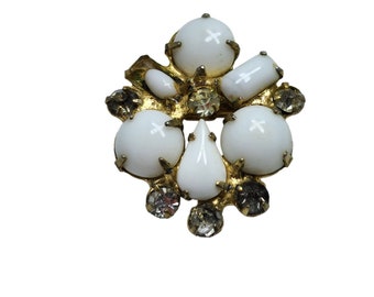 Vintage Milk Glass Rhinestone Scatter Pin (A848)