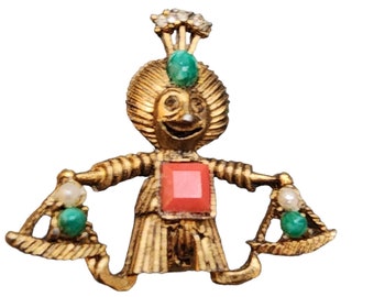 Vintage Cute Little Man with UV Stones Brooch (A1976)