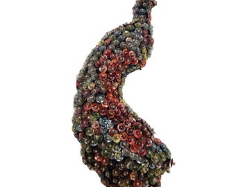 Vintage Fabric Felt & Sequin Large Peacock Brooch (A3455)