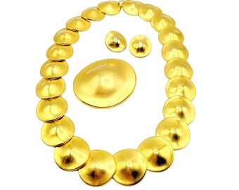 Rare 80s Vintage Signed Robert Lee Morris G Disc Necklace Brooch Earrings Set