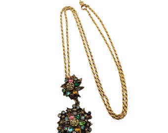 Vintage Unsigned Colorful Rhinestone Necklace Similar To Hollycraft (A9005)