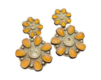 Vintage 80s Karl Lagerfeld Enameled Rhinestone Statement Earrings (A8998)