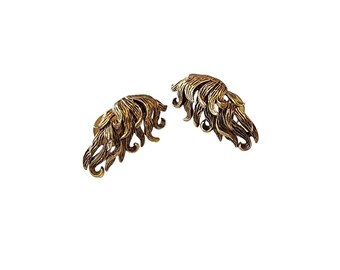 Vintage Signed Oscar De La Renta Gold-Tone Leaf Design Pierced Earrings (A1795)