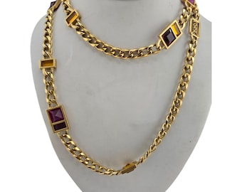 Vintage Yves Saint Laurent YSL 80s Mughal Style Glass & Chain Necklace (A9079)