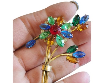 Vintage Stunning Rhinestone Flower Spray Brooch (A1702)