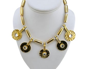 Vintage?? YSL Paris 1970s Hammered Disc with Rhinestones Collar Necklace
