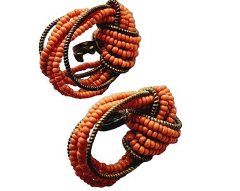 Vintage Coral Glass & Wire Early Earrings (A953)