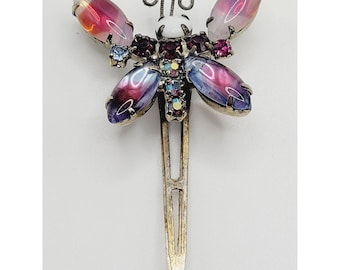 Vintage Giure Glass & Rhinestone Butterfly Hair Clip (A358)