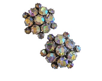 Vintage Super Sparkly AB Prong Set Rhinestone Earrings (A1596)