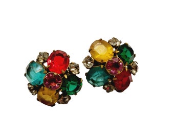 Vintage Glass Multicolor Screw Back Earrings (A697)