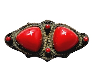 Vintage Czech Glass and Brass Brooch (A1526)