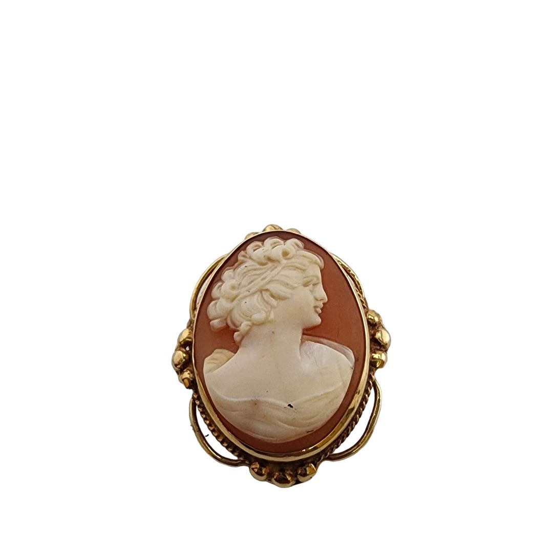 アンティークな美しい 14kt ゴールドの精巧なフレームのシェル カメオ
