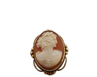 Antique Beautiful 14kt Gold Elaborate Frame Shell Cameo Brooch/Pendant (A5308)