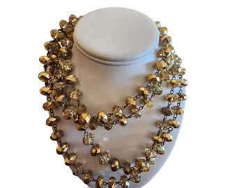 Vintage Heavy Linked Long Copper Coated Heavily Faceted Crystal Necklace (A1776)