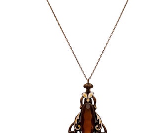 Vintage Possibly Neiger Enamel Czech Glass Pendant Necklace (A3712)